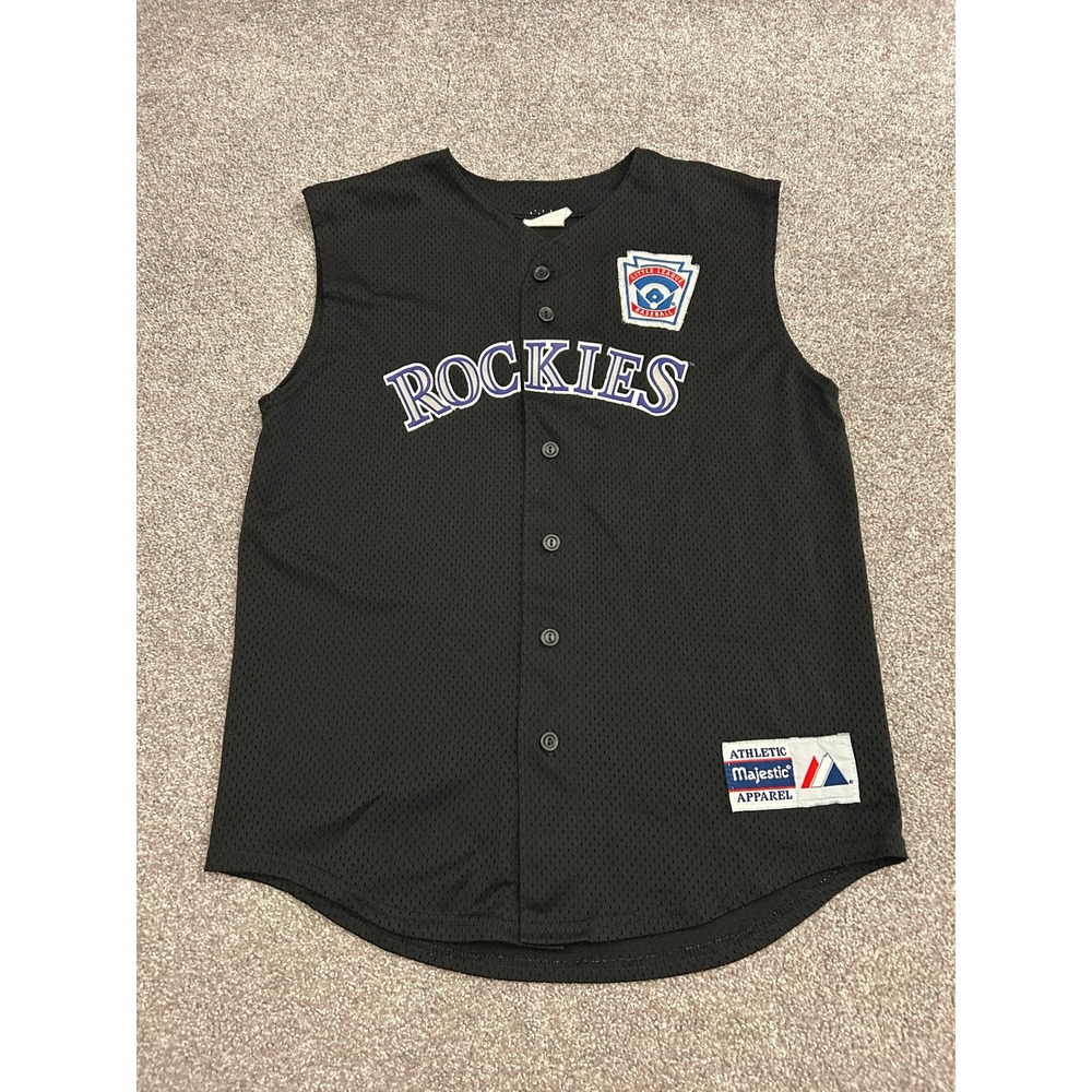 Majestic Rockies Baseball Jersey Youth Large Black Sleeveless Excellent 6547